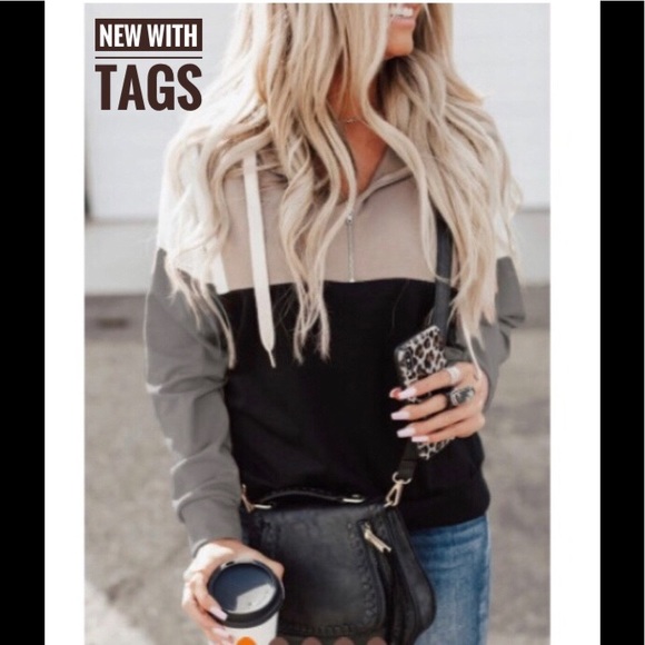 Hoodie, Quarter-Zip, Color Block, Small & Large - Picture 3 of 6